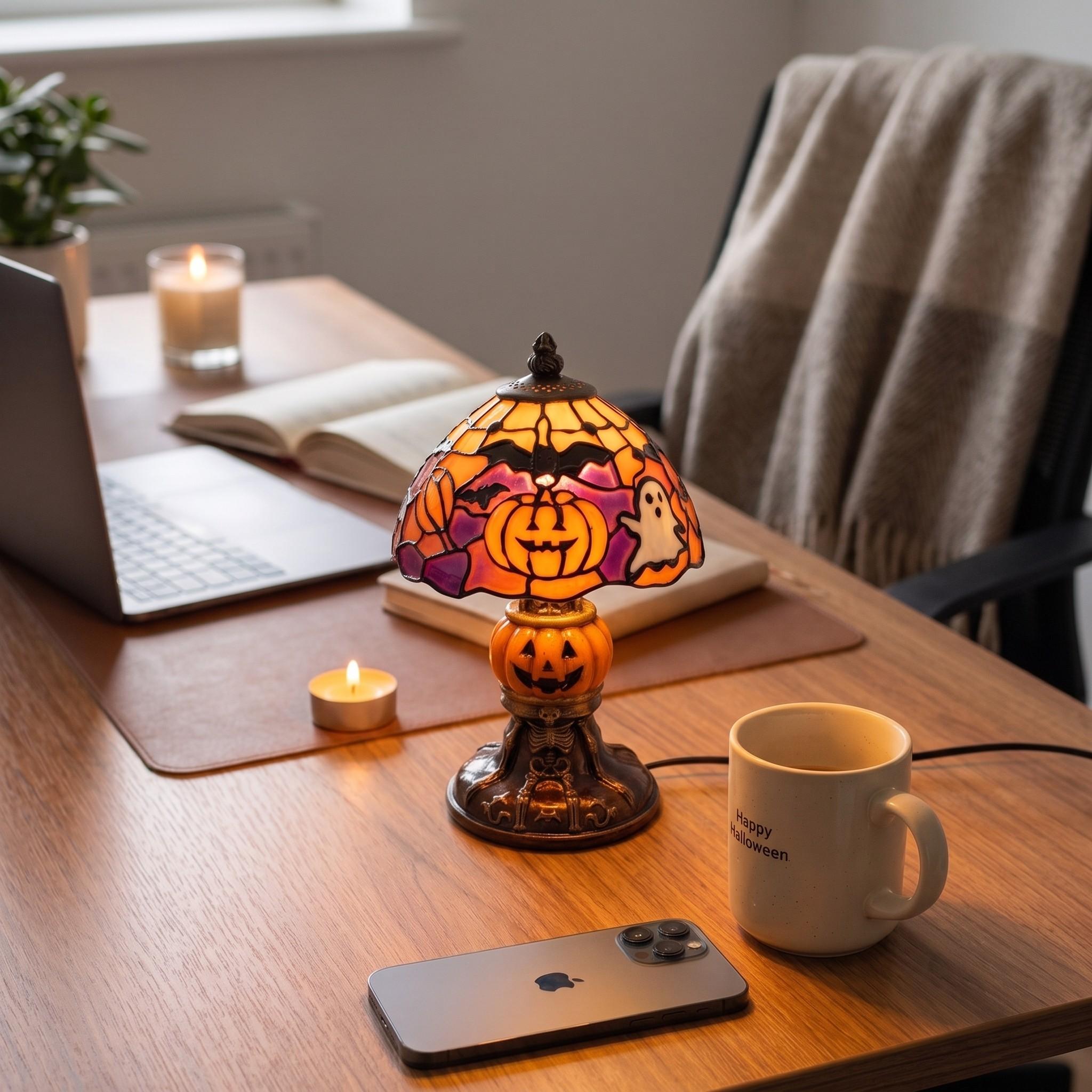 Tiffany-stil lampe med gresskar