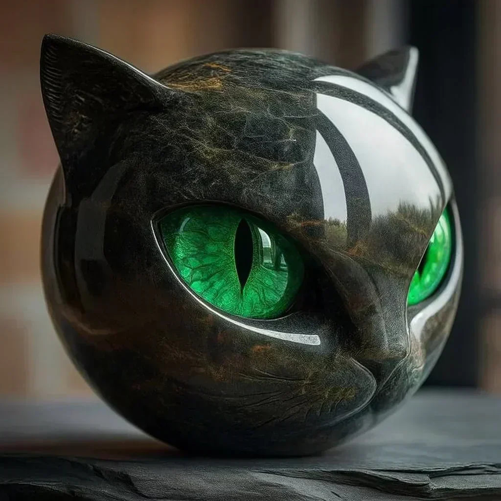 Nattens magi | mystisk skulptur av svart kattehode