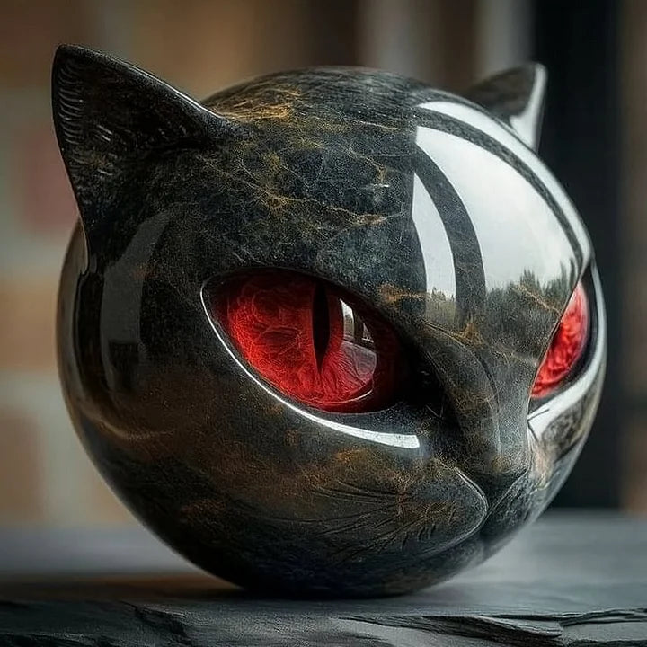 Nattens magi | mystisk skulptur av svart kattehode