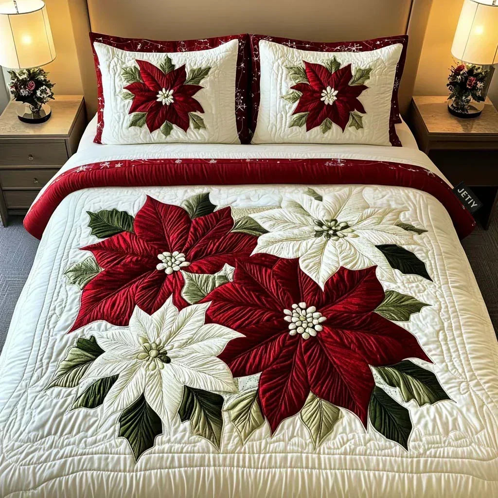 3-delt quiltet sengesett - Vinterpoinsettia