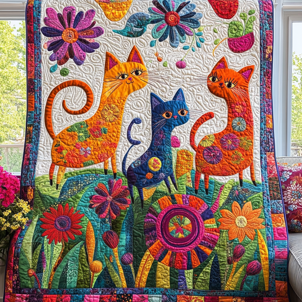 Kunstnerisk sengeteppe katt