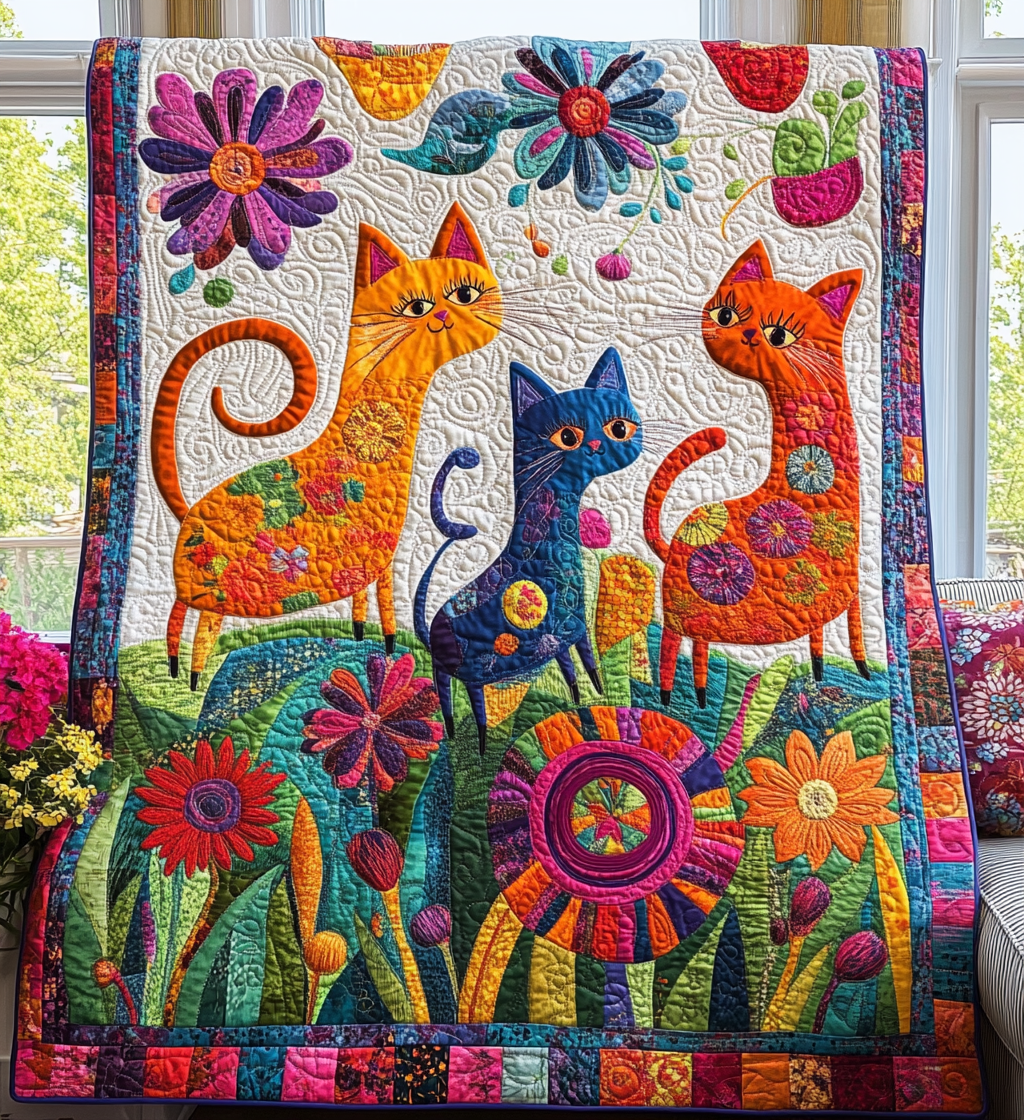 Kunstnerisk sengeteppe katt