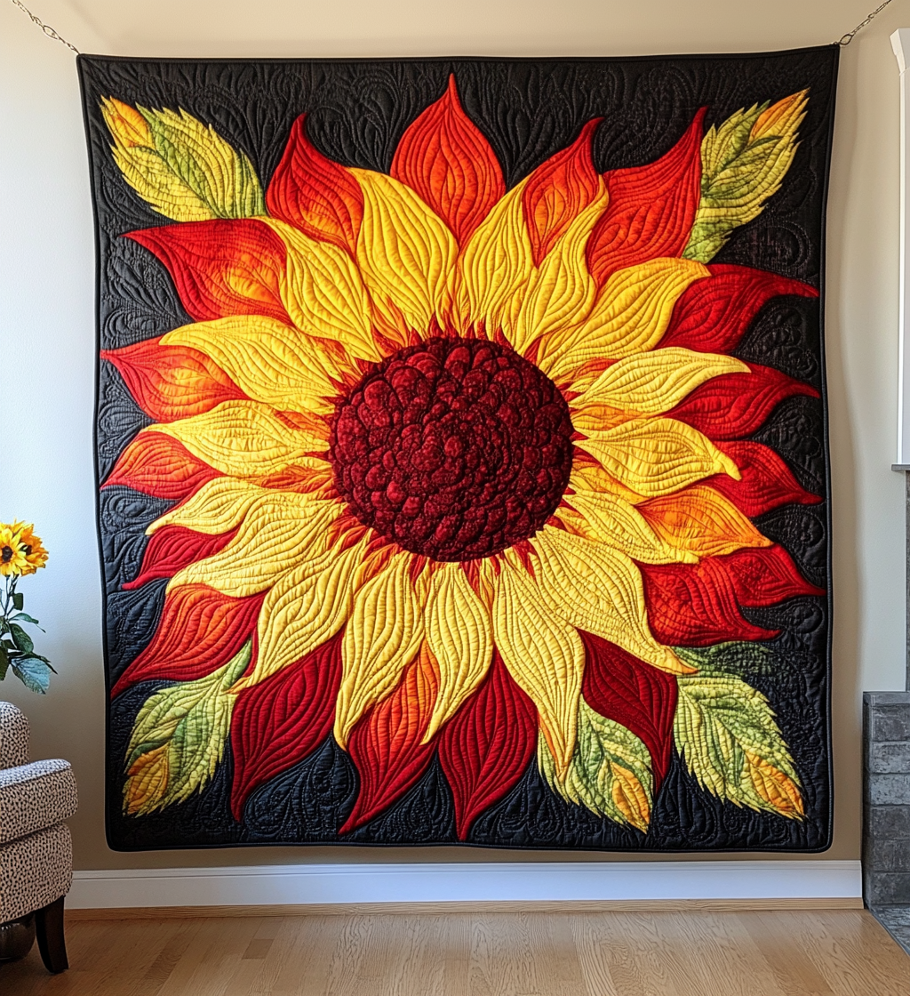 Kunstnerisk sengeteppe solsikke
