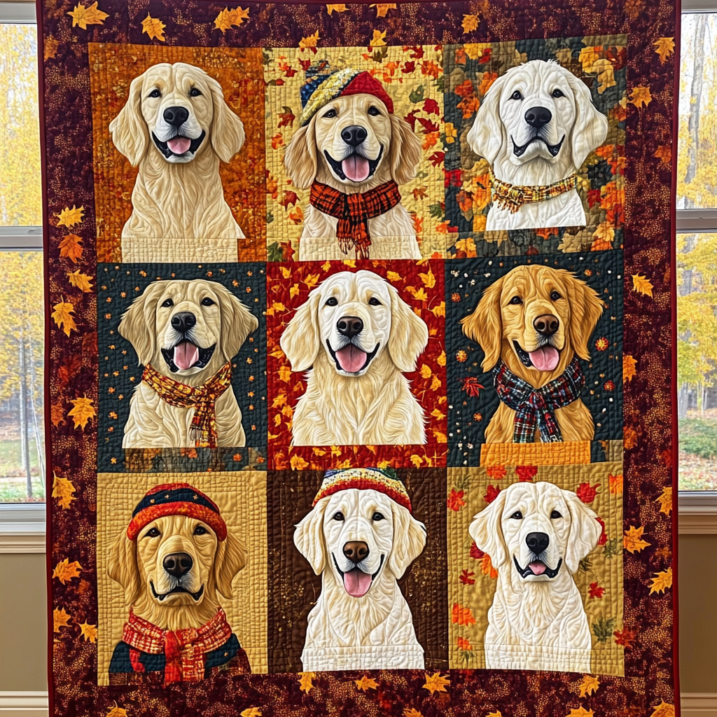 Quiltet sengeteppe – høstens retriever