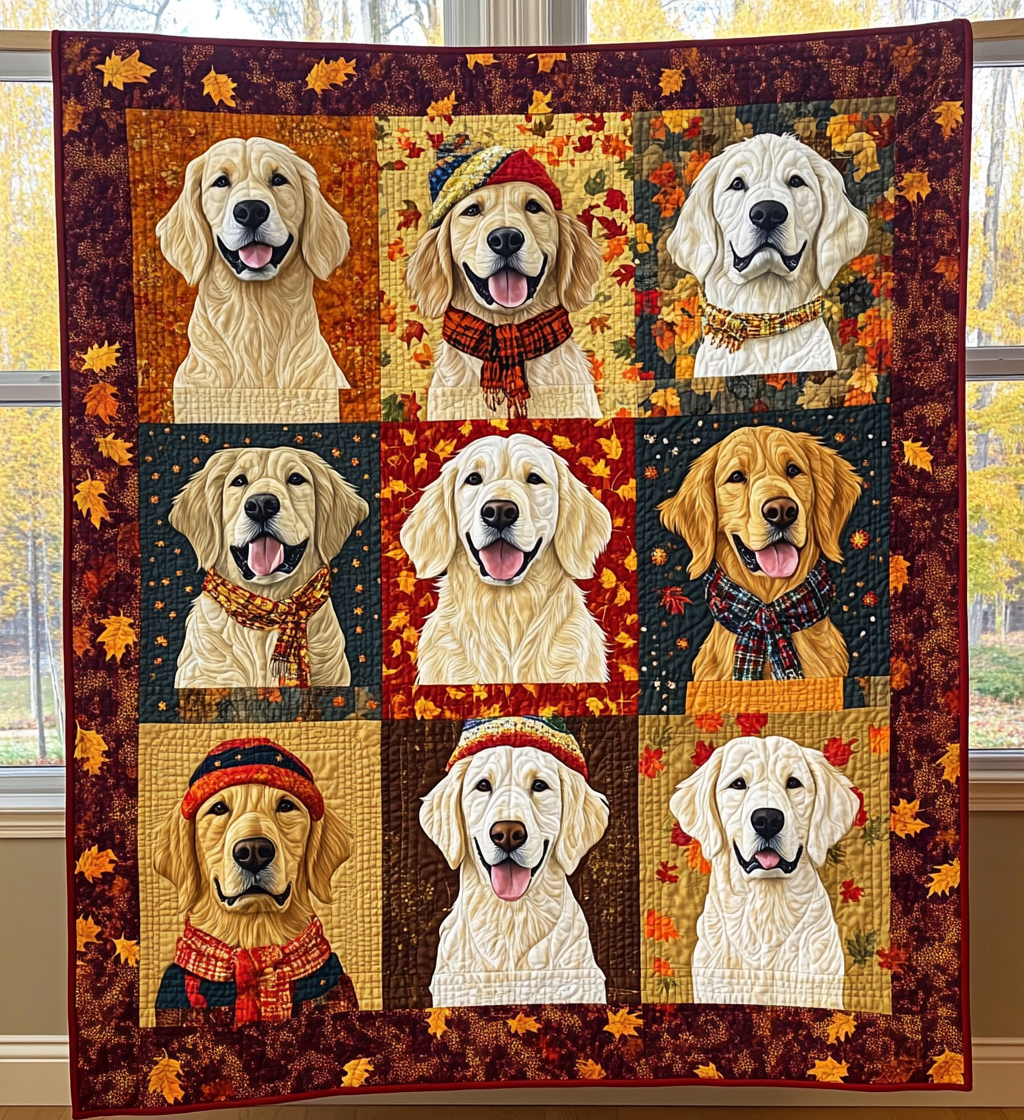 Quiltet sengeteppe – høstens retriever