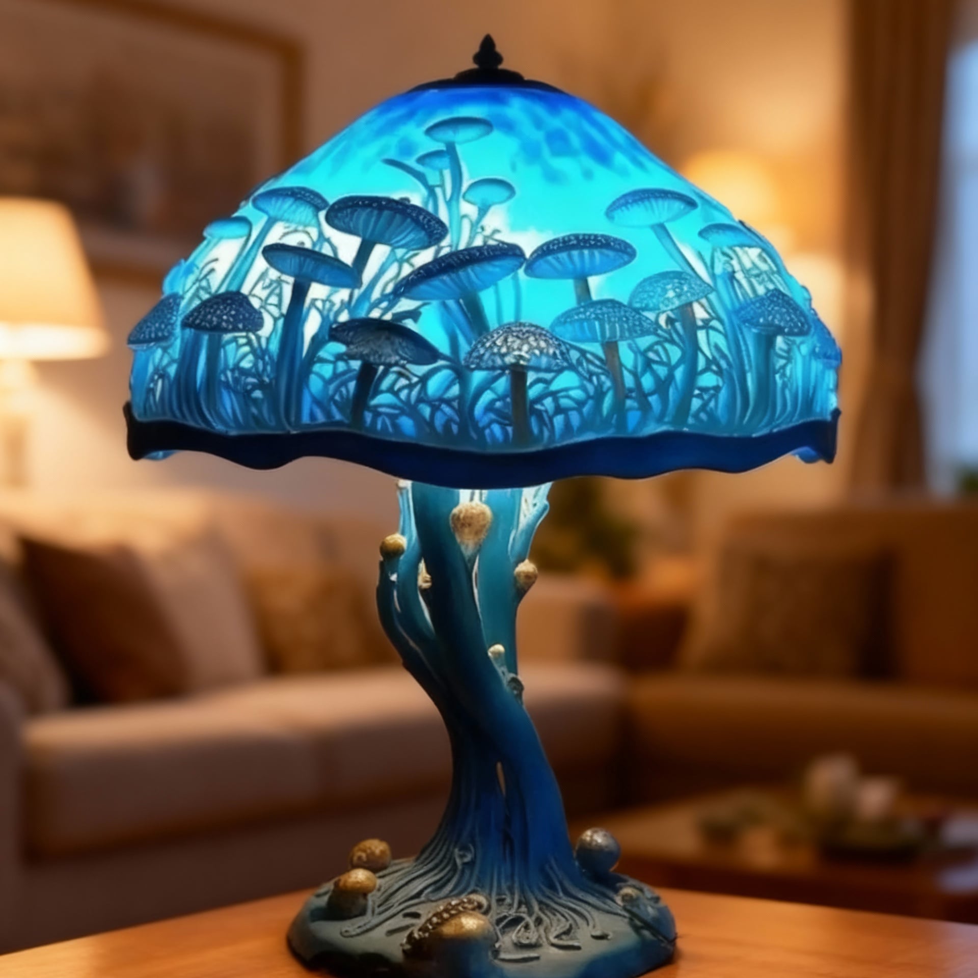 BLÅGLANS | blå bordlampe med mystisk look