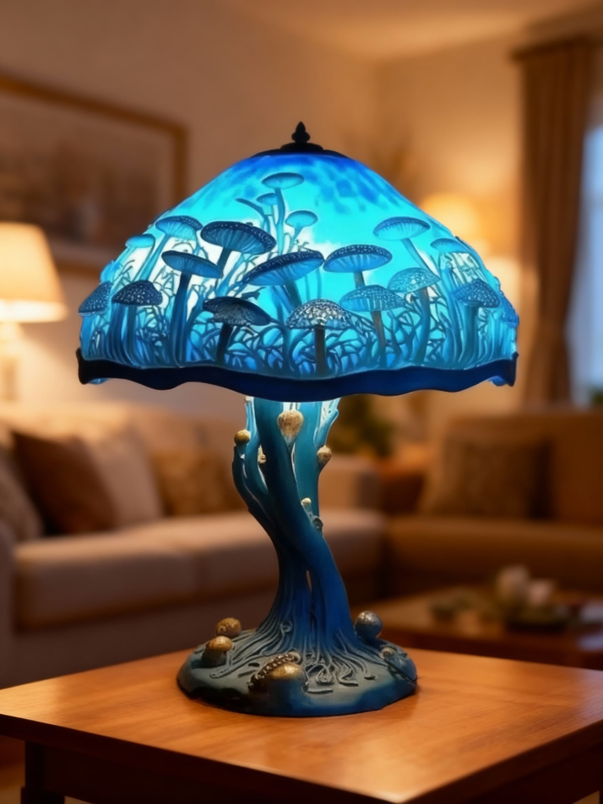 BLÅGLANS | blå bordlampe med mystisk look