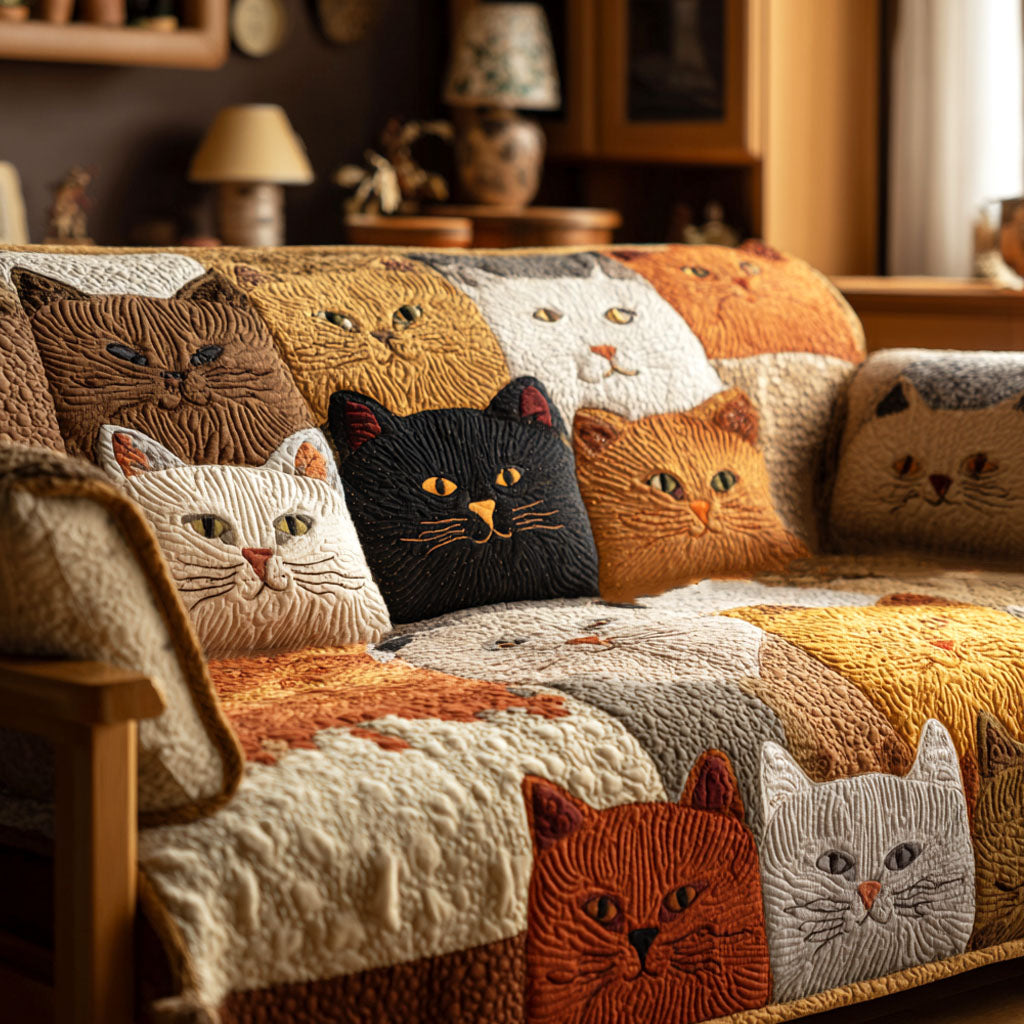 Fridas sofatrekk | Quiltet med kattmotiv