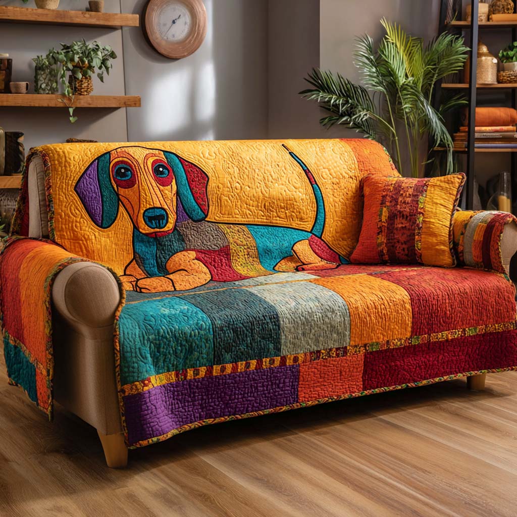 Sylvia - Quiltet sofatrekk patchwork og hund
