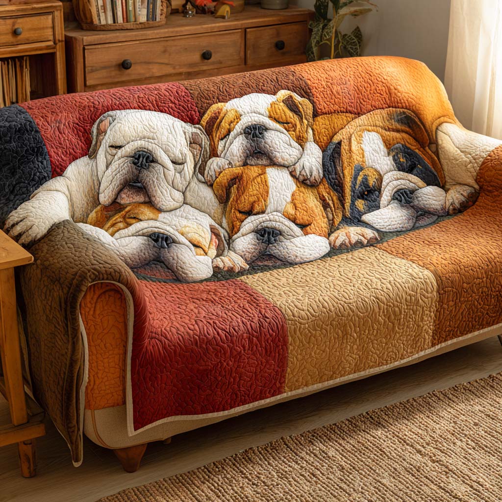 Helena – quiltet sofatrekk med bulldog