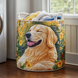 Gylne retriever blomstrete skittentøyskurv