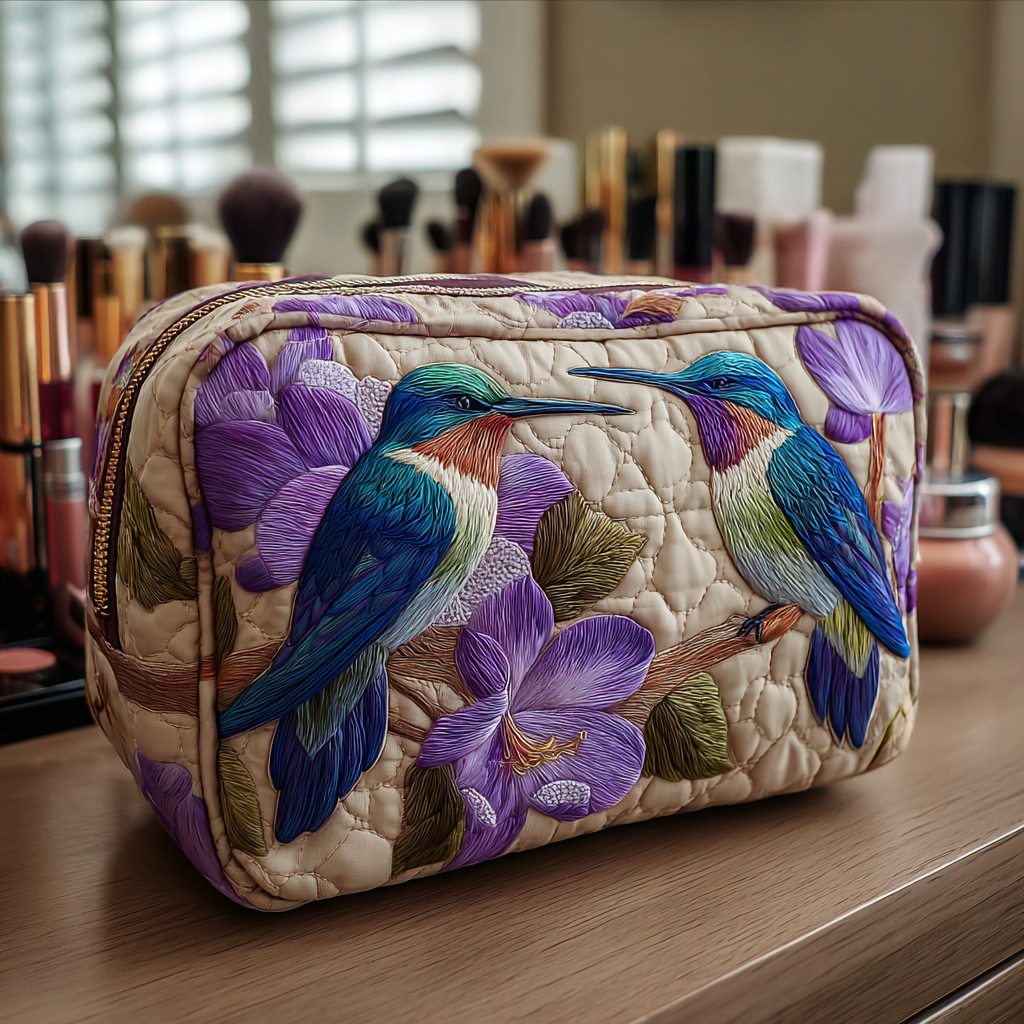 Quiltet toalettveske – Skjør kolibri