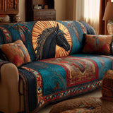 Kristina | quiltet sofatrekk Blå hest