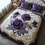 Quiltet sengesett, 3 deler – lilla rose