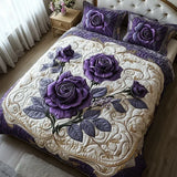 Quiltet sengesett, 3 deler – lilla rose