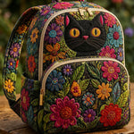 Quiltet ryggsekk – Svart katt og ville blomster