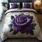 Quiltet sengesett, 3 deler – lilla rose