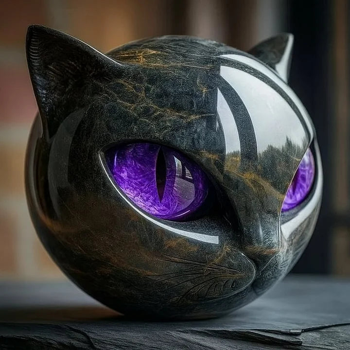 Nattens magi | mystisk skulptur av svart kattehode