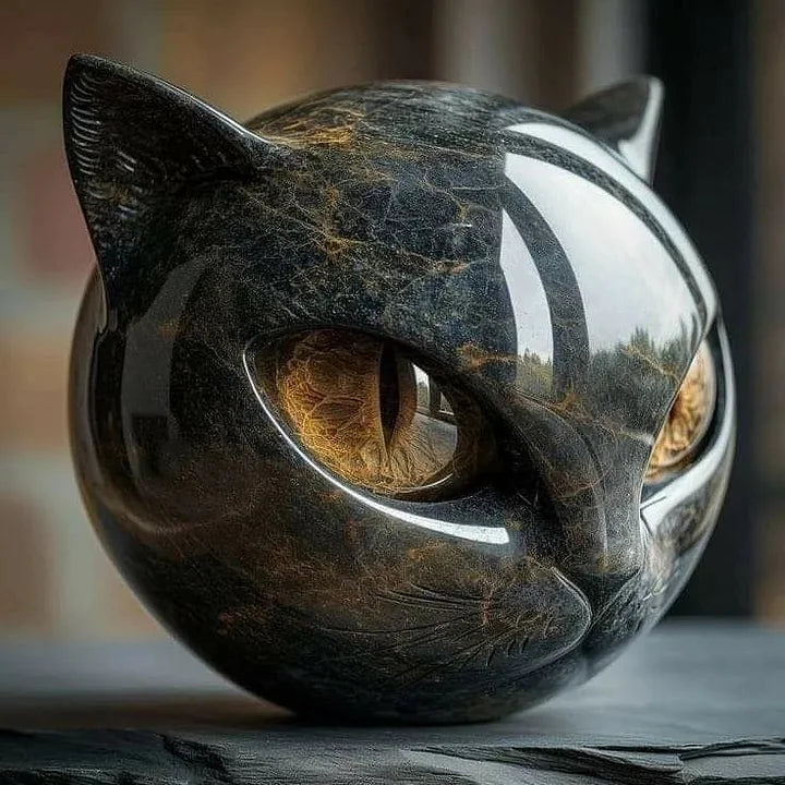 Nattens magi | mystisk skulptur av svart kattehode