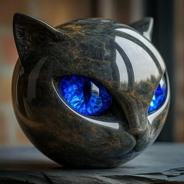 Nattens magi | mystisk skulptur av svart kattehode