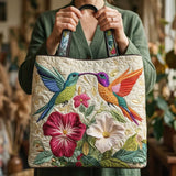 Håndlaget quiltet veske – Kolibri og hvite blomster