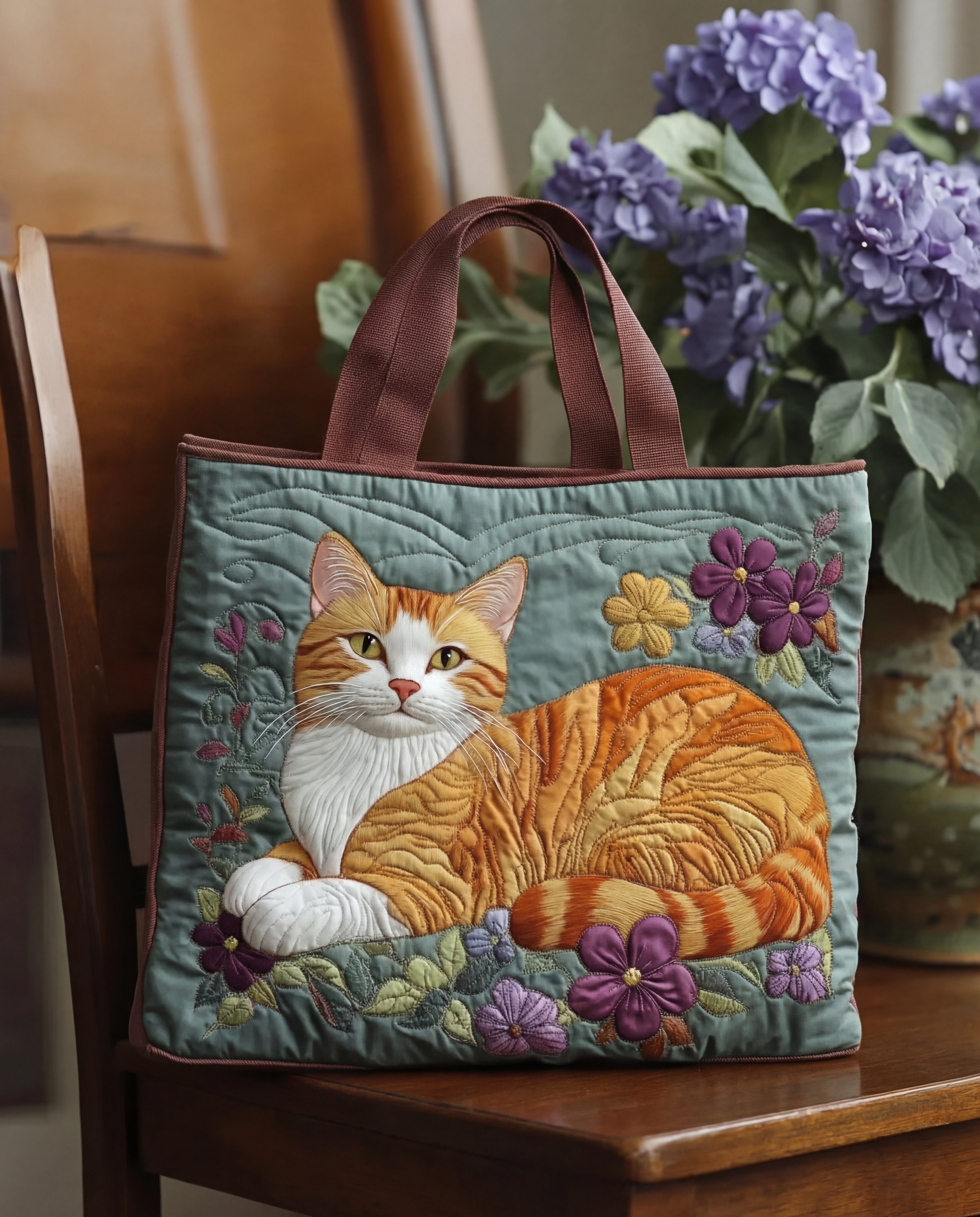 Håndlaget veske "oransje katt"