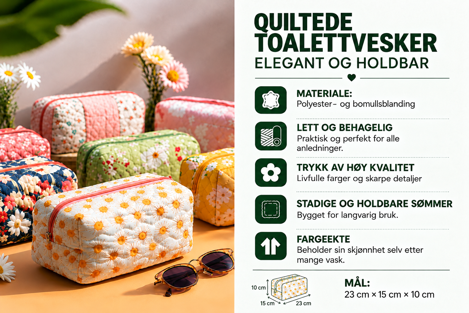 Quiltet toalettveske – Tre sauer