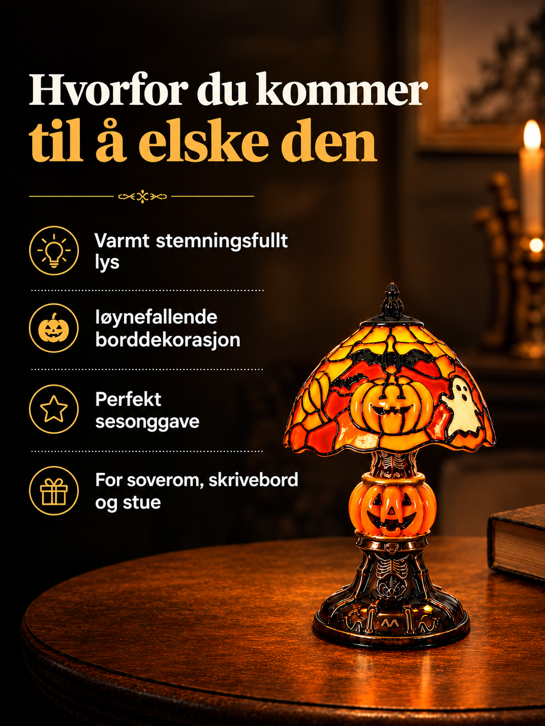 Tiffany-stil lampe med gresskar