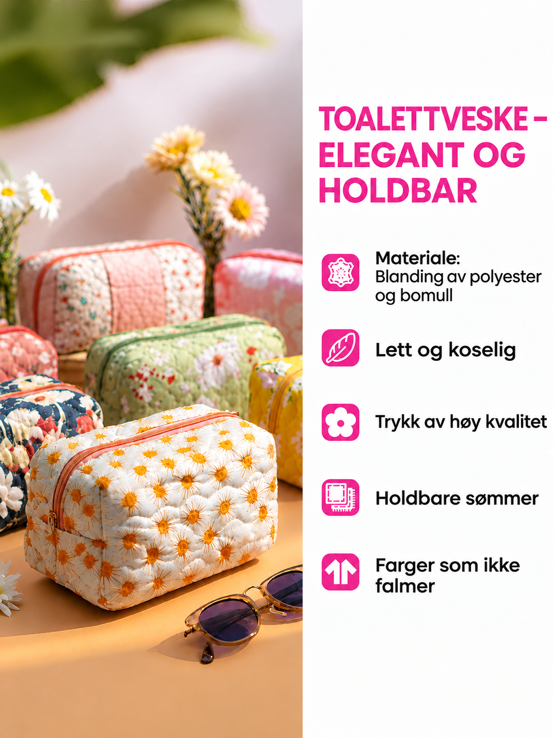 Sommerfugldrømmer quiltet toalettveske