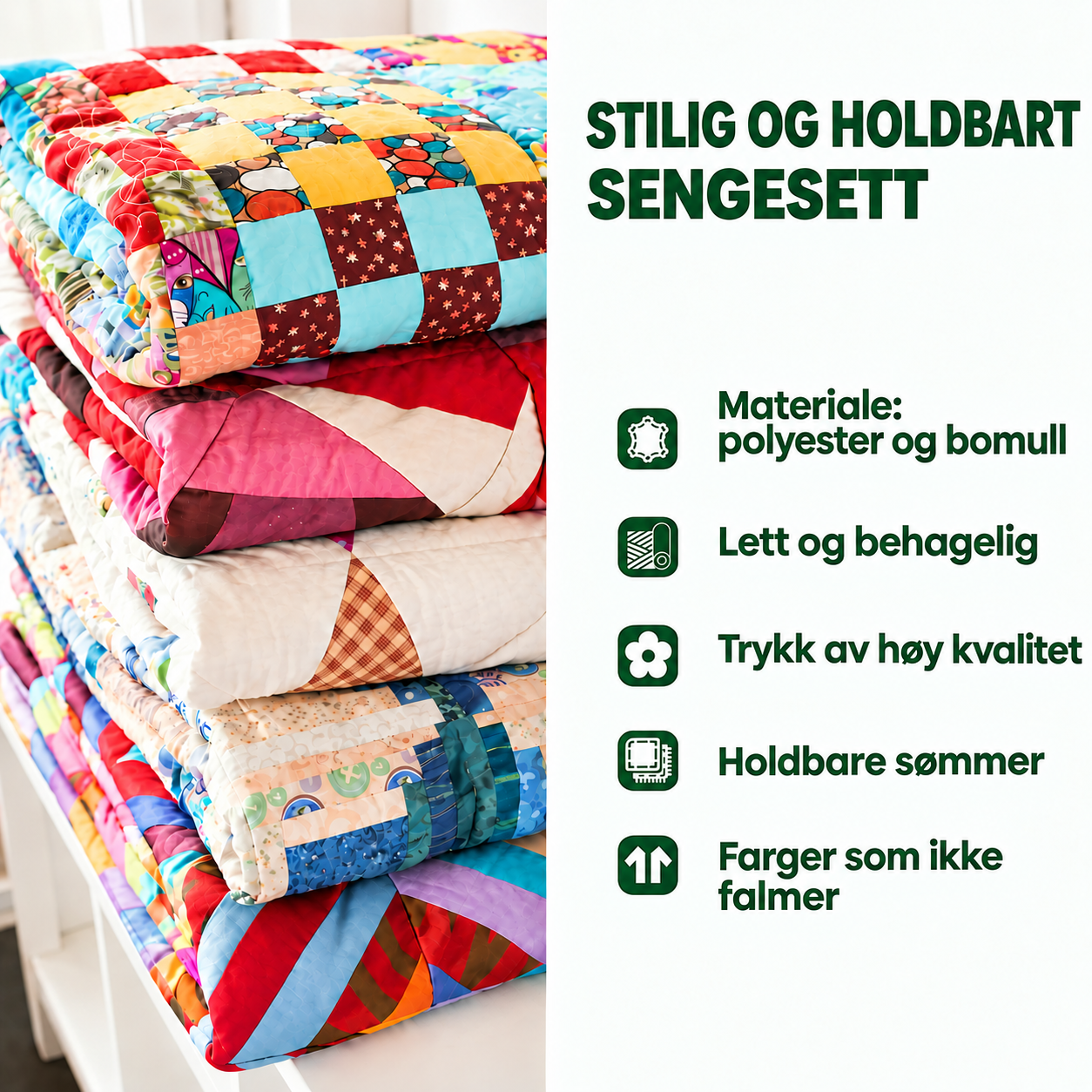 3-delt quiltet sengesett - Vill sti