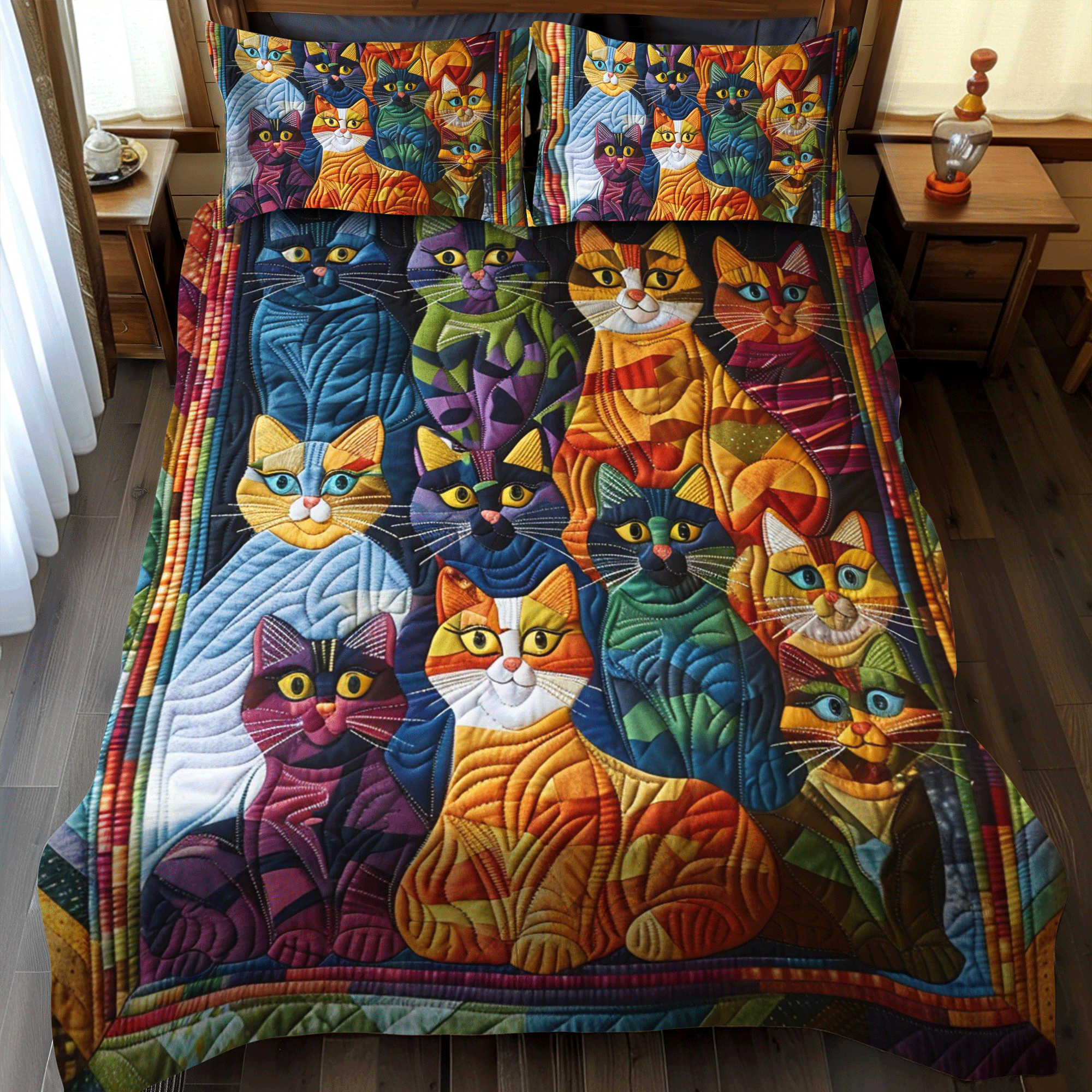 Morsom katt 3-delt sengesett