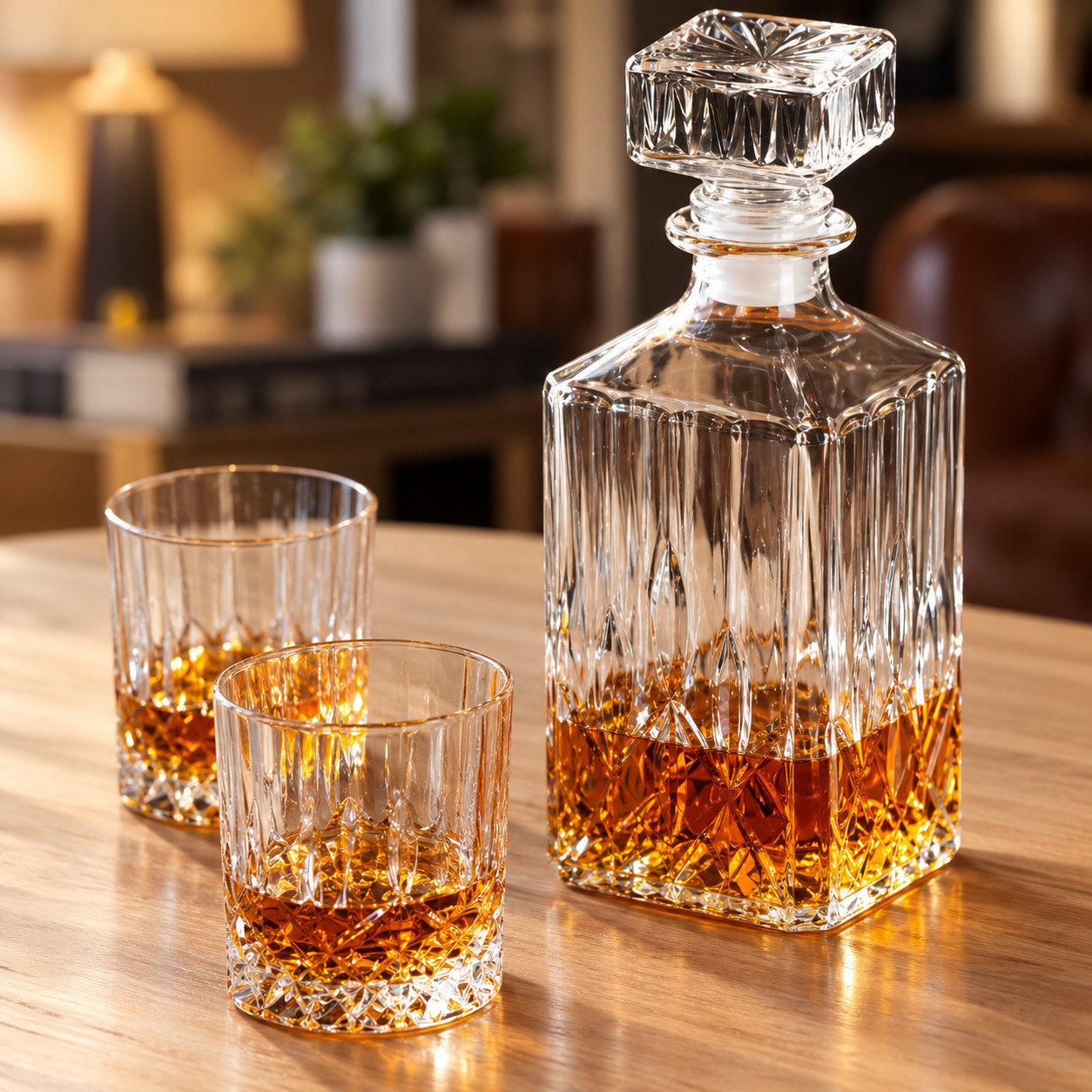 Sett whiskykaraffel og glass