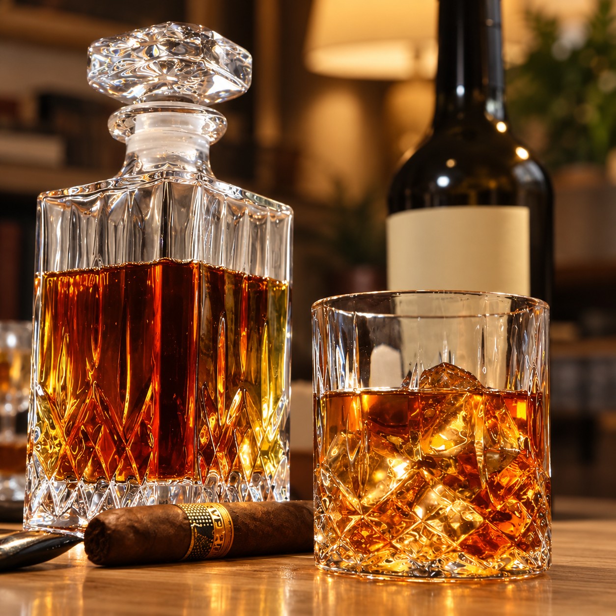 Sett whiskykaraffel og glass
