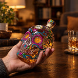 Håndblåst whiskykaraffel dødninghode og glassett